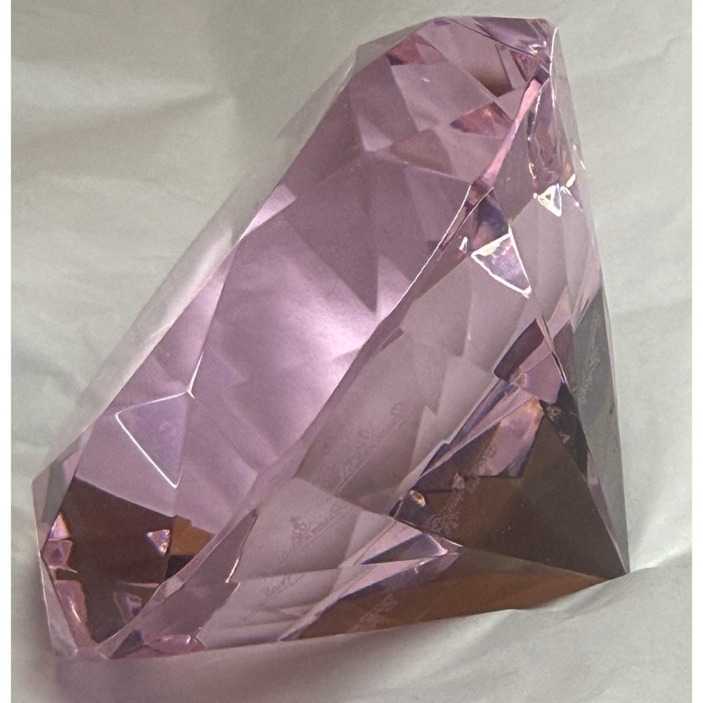 VTG Pink Glass Faceted Diamond Paperweight W/Original Box - Signed By Rosenthal - Picture 5 of 11